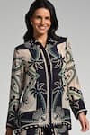Taroob_Blue Crepe Collared Geo Palms Co-ord Set _Online_at_Aza_Fashions