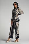 Shop_Taroob_Blue Crepe Collared Geo Palms Co-ord Set _Online_at_Aza_Fashions
