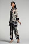 Taroob_Multi Color Crepe Split V-neck Geo Palms Tunic Set _Online_at_Aza_Fashions
