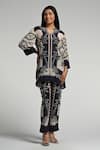 Buy_Taroob_Multi Color Crepe Split V-neck Geo Palms Tunic Set _Online_at_Aza_Fashions