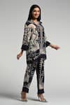 Shop_Taroob_Multi Color Crepe Split V-neck Geo Palms Tunic Set _Online_at_Aza_Fashions