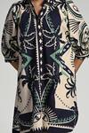 Taroob_Beige Cotton, Poplin Collared Geo Palms Dress _Online_at_Aza_Fashions