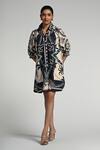 Buy_Taroob_Beige Cotton, Poplin Collared Geo Palms Dress _at_Aza_Fashions