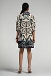 Shop_Taroob_Beige Cotton, Poplin Collared Geo Palms Dress _at_Aza_Fashions