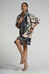 Shop_Taroob_Beige Cotton, Poplin Collared Geo Palms Dress _Online_at_Aza_Fashions