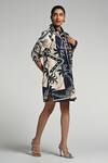Taroob_Beige Cotton, Poplin Collared Geo Palms Dress _at_Aza_Fashions