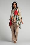 Shop_Taroob_Beige Silk, Modal, Satin Round Neck Jungle Rhapsody Kaftan _Online_at_Aza_Fashions