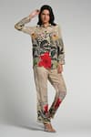 Buy_Taroob_Beige Crepe Collared Jungle Rhapsody Co-ord Set _at_Aza_Fashions