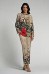 Buy_Taroob_Beige Crepe Collared Jungle Rhapsody Co-ord Set _Online_at_Aza_Fashions