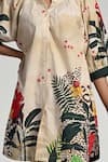 Taroob_Beige Cotton, Poplin Collared Jungle Rhapsody Dress _Online_at_Aza_Fashions