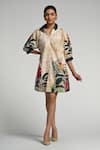 Buy_Taroob_Beige Cotton, Poplin Collared Jungle Rhapsody Dress _at_Aza_Fashions