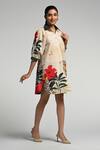 Buy_Taroob_Beige Cotton, Poplin Collared Jungle Rhapsody Dress _Online_at_Aza_Fashions