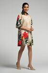 Shop_Taroob_Beige Cotton, Poplin Collared Jungle Rhapsody Dress _Online_at_Aza_Fashions