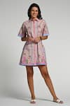 Buy_Taroob_Pink Cotton, Poplin Embroidery Collared Jungle Daydream Short Dress _Online_at_Aza_Fashions