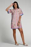 Buy_Taroob_Pink Cotton, Poplin Embroidery Collared Jungle Daydream Short Dress _at_Aza_Fashions