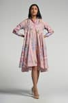 Buy_Taroob_Pink Cotton, Poplin Embroidery Collared Jungle Daydream Midi Dress _at_Aza_Fashions