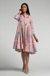 Buy_Taroob_Pink Cotton, Poplin Embroidery Collared Jungle Daydream Midi Dress _Online_at_Aza_Fashions