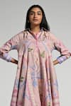 Taroob_Pink Cotton, Poplin Embroidery Collared Jungle Daydream Midi Dress _at_Aza_Fashions