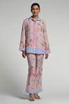 Buy_Taroob_Pink Linen Embroidery Collared Jungle Daydream Co-ord Set _at_Aza_Fashions