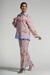 Buy_Taroob_Pink Linen Embroidery Collared Jungle Daydream Co-ord Set _Online_at_Aza_Fashions