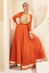 Buy_Muskann Kapadiaa_Orange Crepe, Silk Gota Patti Scoop Neck Designer Anarkali Set _at_Aza_Fashions
