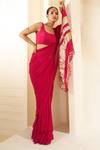 Shop_Muskann Kapadiaa_Pink Georgette, Silk Gota Patti Square Neck Saree Set _at_Aza_Fashions