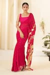 Buy_Muskann Kapadiaa_Pink Georgette, Silk Gota Patti Square Neck Saree Set _at_Aza_Fashions