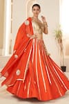 Buy_Muskann Kapadiaa_Orange Silk, Organza Gota Patti V-neck Designer Lehenga Set _at_Aza_Fashions