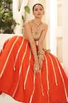 Shop_Muskann Kapadiaa_Orange Silk, Organza Gota Patti V-neck Designer Lehenga Set _at_Aza_Fashions