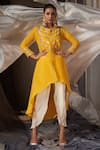 Buy_Muskann Kapadiaa_Yellow Crepe, Silk Gota Patti Round Neck Designer Kurta And Dhoti Pant Set _at_Aza_Fashions