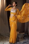 Shop_Muskann Kapadiaa_Yellow Chinon, Chiffon Gota Patti V-, Open Saree Set With Jacket _at_Aza_Fashions