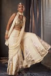 Shop_Muskann Kapadiaa_Ivory Chinon, Silk, Chiffon Gota Patti Scoop Neck Blouse And Pre-draped Saree _at_Aza_Fashions