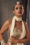 Muskann Kapadiaa_Ivory Chinon, Silk, Chiffon Gota Patti Scoop Neck Blouse And Pre-draped Saree _Online_at_Aza_Fashions