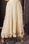 Muskann Kapadiaa_Ivory Chinon, Chiffon Gota Patti V-neck Kurta Pant Set _Online_at_Aza_Fashions