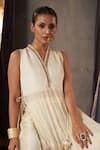 Shop_Muskann Kapadiaa_Ivory Chinon, Chiffon Gota Patti V-neck Kurta Pant Set _Online_at_Aza_Fashions
