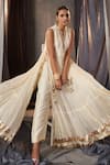 Shop_Muskann Kapadiaa_Ivory Chinon, Chiffon Gota Patti V-neck Kurta Pant Set _at_Aza_Fashions