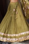Muskann Kapadiaa_Olive Green Chiffon, Silk, Chinon Gota Patti, Sequins V-neck Lehenga Set _Online_at_Aza_Fashions