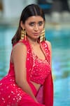 Muskann Kapadiaa_Pink Chiffon, Silk Sequins, Embroidery Round Neck Cape And Draped Skirt Set _Online_at_Aza_Fashions