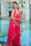 Shop_Muskann Kapadiaa_Pink Chiffon, Silk Sequins, Embroidery Round Neck Cape And Draped Skirt Set _at_Aza_Fashions