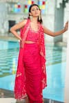 Buy_Muskann Kapadiaa_Pink Chiffon, Silk Sequins, Embroidery Round Neck Cape And Draped Skirt Set _at_Aza_Fashions