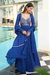 Shop_Muskann Kapadiaa_Blue Chiffon Sequins V-neck Evika Designer Anarkali Dress _at_Aza_Fashions