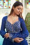 Muskann Kapadiaa_Blue Chiffon Sequins V-neck Evika Designer Anarkali Dress _Online_at_Aza_Fashions