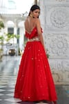 Shop_Muskann Kapadiaa_Red Chiffon Sequins V-neck Emma Designer Skirt Set _at_Aza_Fashions