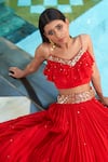 Muskann Kapadiaa_Red Chiffon Sequins V-neck Emma Designer Skirt Set _Online_at_Aza_Fashions