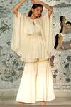 Buy_Muskann Kapadiaa_Ivory Chiffon Beads, Sequins Round Neck Designer Kaftan And Sharara Set _at_Aza_Fashions