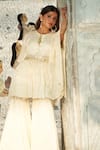 Buy_Muskann Kapadiaa_Ivory Chiffon Beads, Sequins Round Neck Designer Kaftan And Sharara Set _Online_at_Aza_Fashions