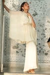 Shop_Muskann Kapadiaa_Ivory Chiffon Beads, Sequins Round Neck Designer Kaftan And Sharara Set _at_Aza_Fashions