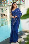 Buy_Muskann Kapadiaa_Blue Chiffon Sequins Round Neck Designer Saree Set _at_Aza_Fashions