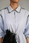 Buy_Anurag Gupta_Gray Crepe Collared Neolithic Short Dress _Online_at_Aza_Fashions