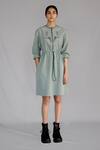 Buy_Anurag Gupta_Gray Crepe Round Neck Grey Knitted Panel Short Dress _at_Aza_Fashions
